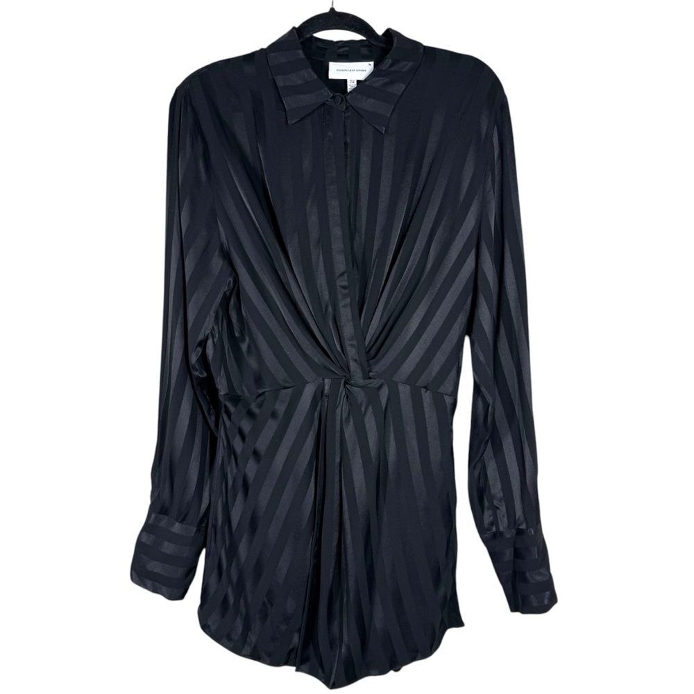 Significant Other Mini Shirt Dress Black Subtle Stripes Women’s Size 8 NWOT